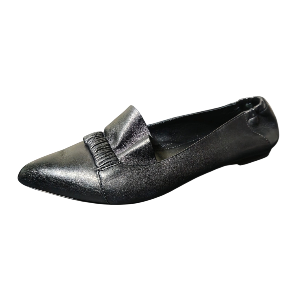 AGL Black Leather Ruffled Pointed-Toe Flats Size 39( 9 )